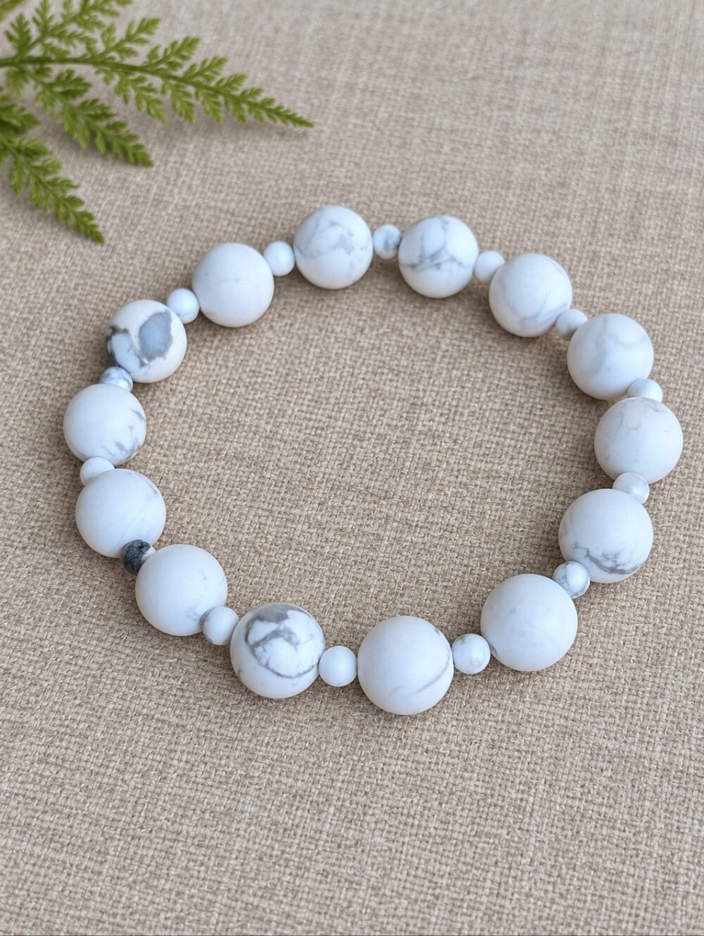 White Howlite Beaded Stretch Bracelet | Handmade